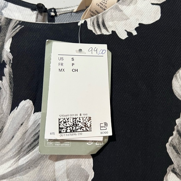 H&M Midi Dress Floral Printed Long Sleeves Viscose Women's Small Black Brand New - Picture 9 of 11